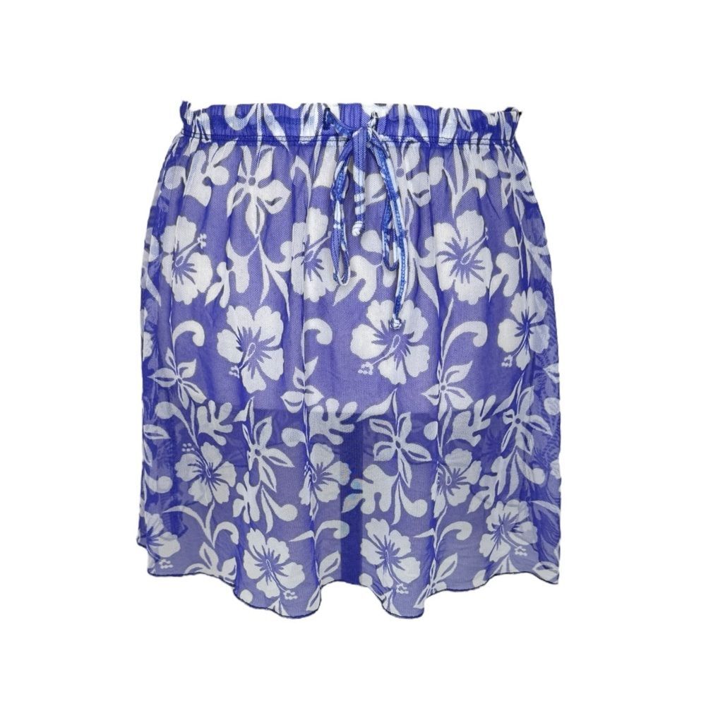 Vintage Jantzen Blue + White Sheer Mesh Pull On Mini Medium